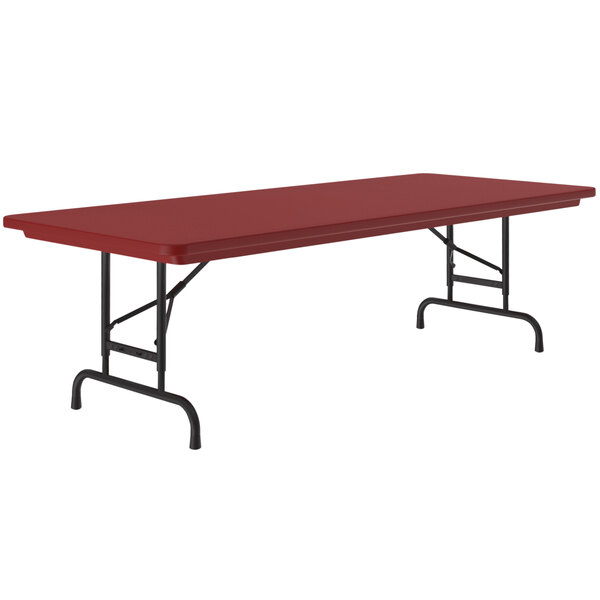 Correll Adjustable Height Folding Table, 30" x 72" Plastic, Red - Standard Legs - R-Series