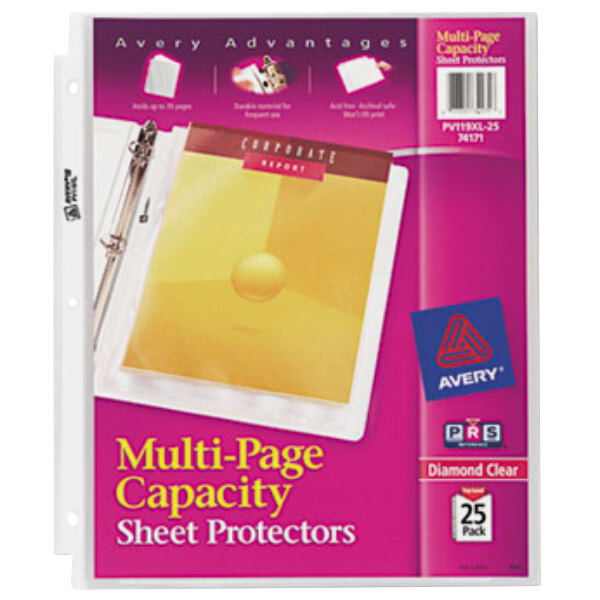 Avery® 74171 8 1/2" x 11" Diamond Clear Heavy Weight Multi Page Capacity Top-Load Sheet Protector, Letter - 25/Pack