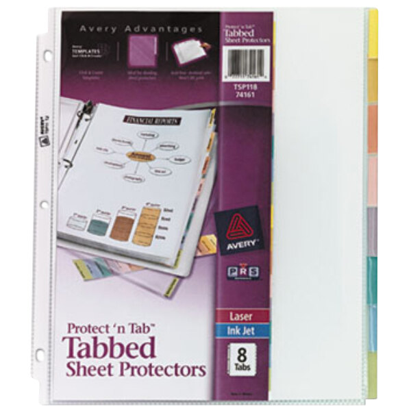 Avery® 74161 8 1/2" x 11" Protect 'N Tab Clear Heavy Weight 8 Tab Top-Load Sheet Protectors, Letter - 8/Pack