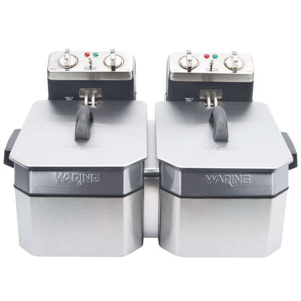 Waring WDF1000D Double 10 lb. Commercial Countertop Deep Fryer Set 120V