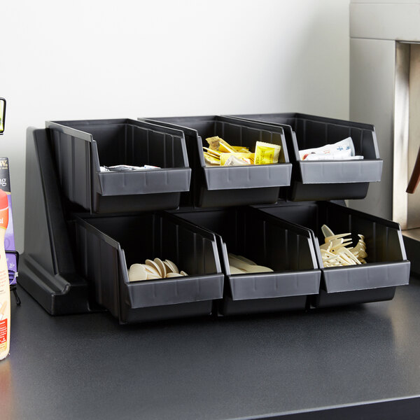Cambro 6RS6110 Black Versa Self Serve Condiment Bin Stand Set with 2-Tier Stand and 12" Condiment Bins