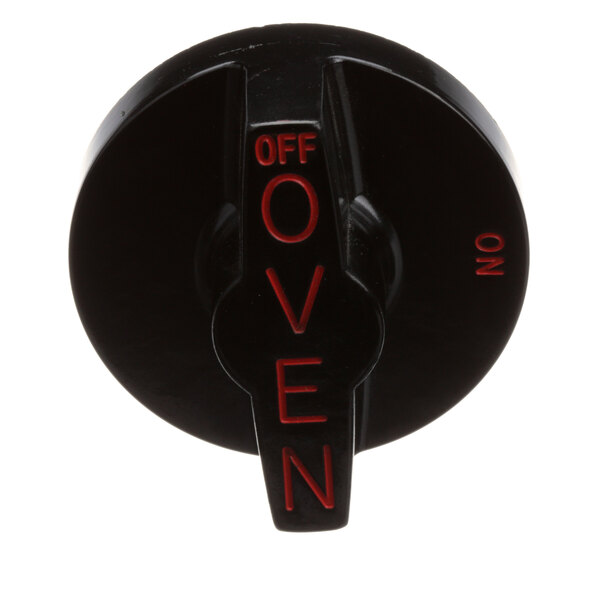 A close-up of a black Southbend knob with red letters reading "Off"