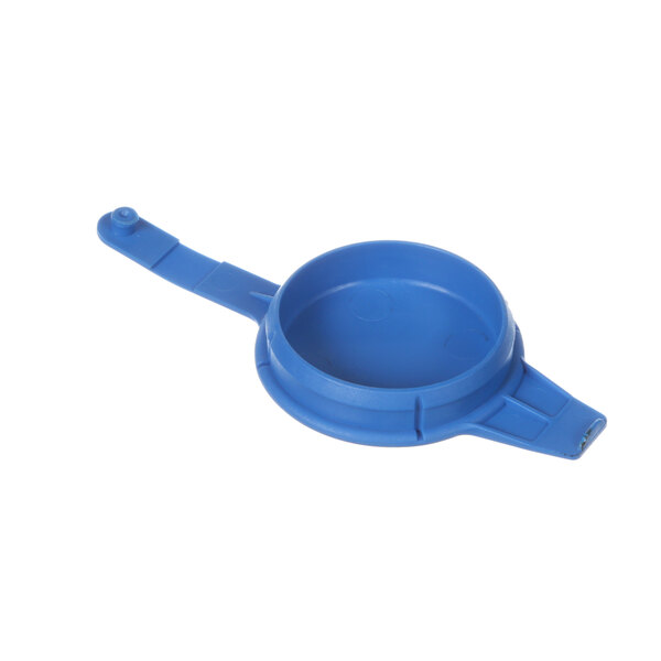 A blue plastic lid with a handle and strap for a Rational combi oven.