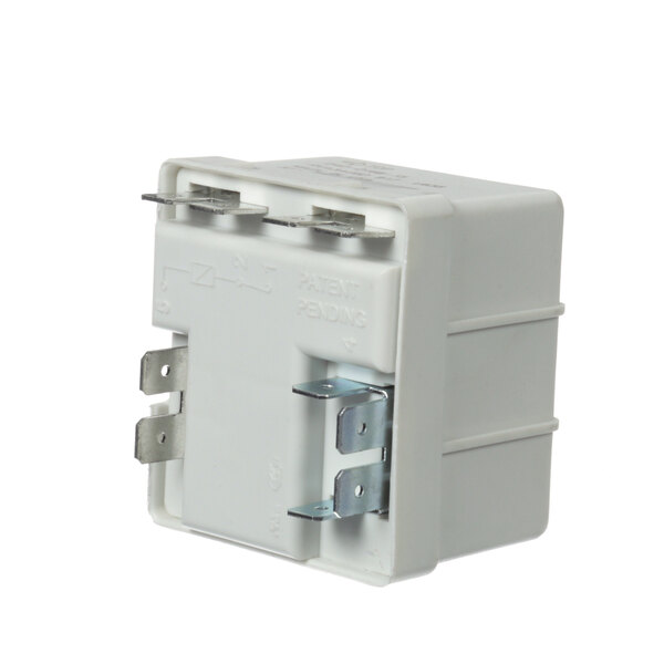 A white Master-Bilt compressor relay with metal parts and two wires.