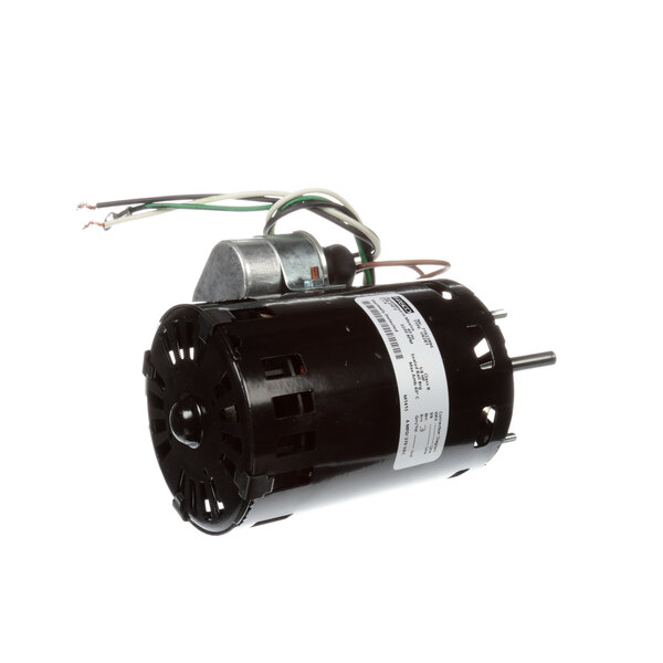A small black electric Delfield 2160017 motor with wires.