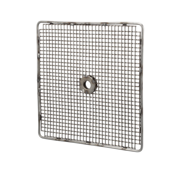 A close-up of a Henny Penny metal grid with a hole in the center.
