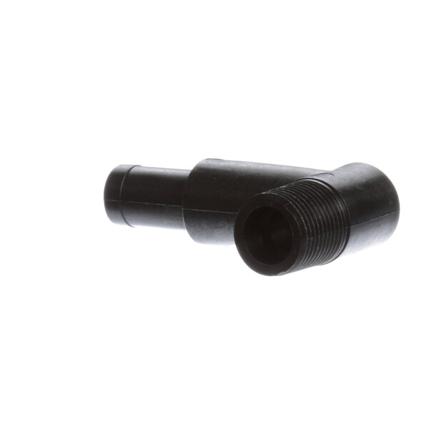 A black plastic pipe with a black nozzle.