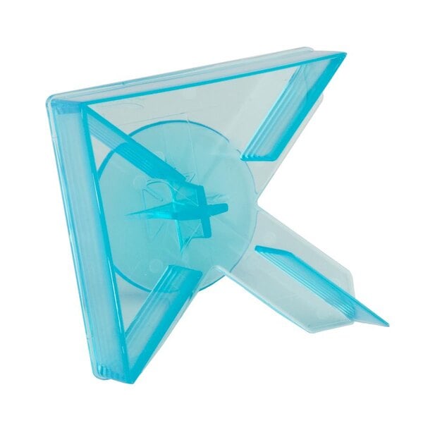 A blue plastic Ateco pinwheel cookie cutter.