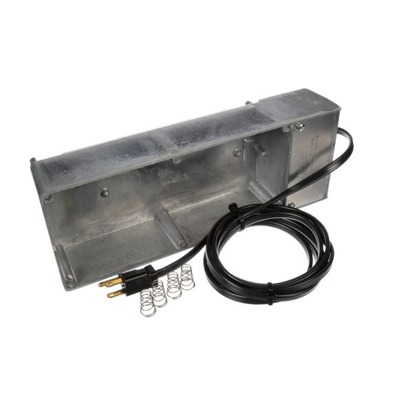 A True Refrigeration condensate pan heater in a metal box with wires and a power cord.