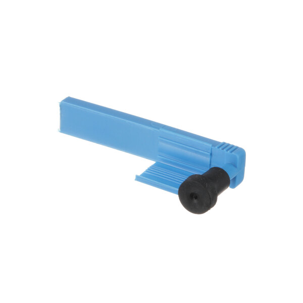 A blue plastic tool with a black rubber head.