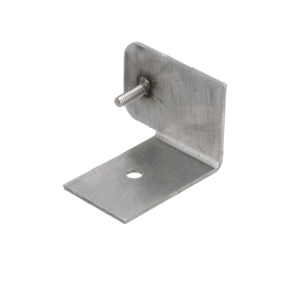 A Southbend stainless steel hinge with a screw on a metal corner.
