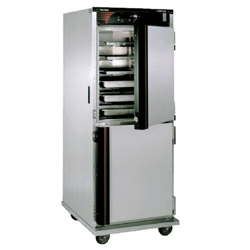 A stainless steel Cres Cor insulated holding cabinet with solid Dutch doors.