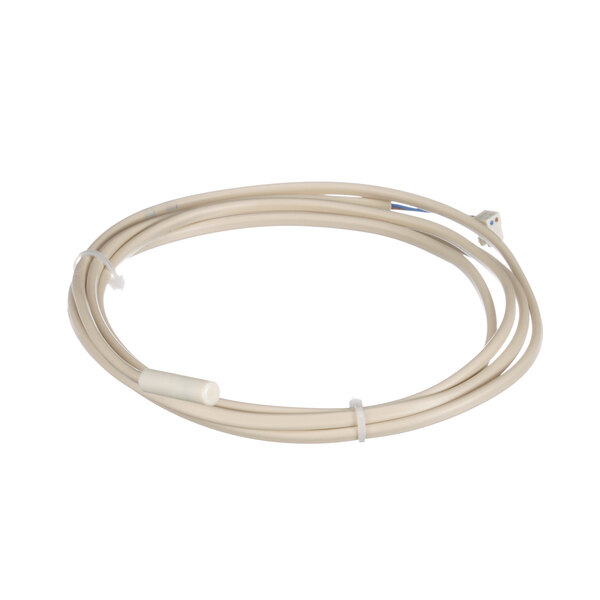 A white cable with a blue connector for a True Refrigeration 2-Pole Defrost Sensor.