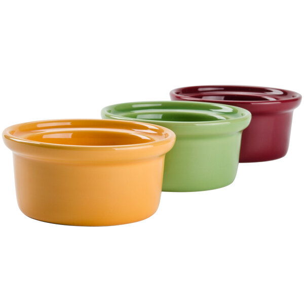 Tuxton DYB-1006 7.5 oz. Assorted Colors China Casserole Dish / Bowl - 12/Case