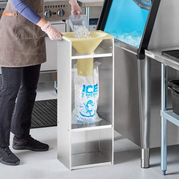 An Avantco ice bagger designed for filling 8 lb., 10 lb., and 20 lb. ice bags.