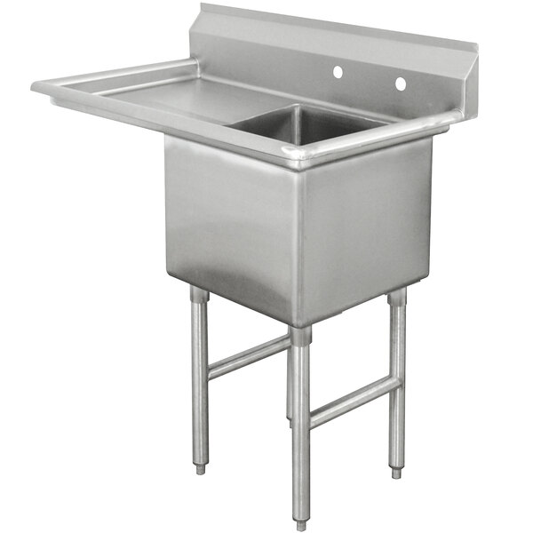 A stainless steel Advance Tabco commercial sink with one left drainboard.
