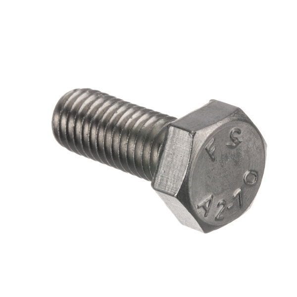 A close-up of a Meiko hex head bolt with a nut on it.