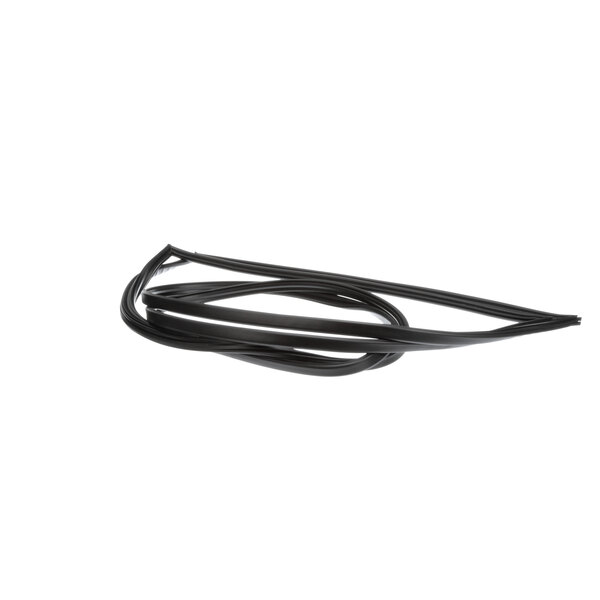 A close-up of a black rubber strip on a white background.