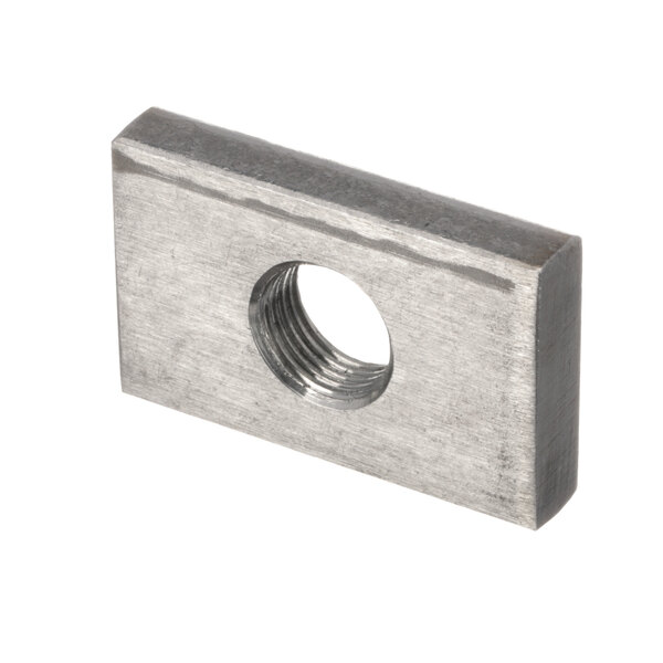 A Blakeslee stainless steel nut with a threaded hole.
