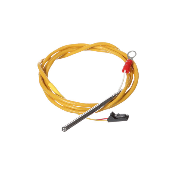 An Electrolux boiler probe with a yellow wire connected to a metal rod and a red wire.