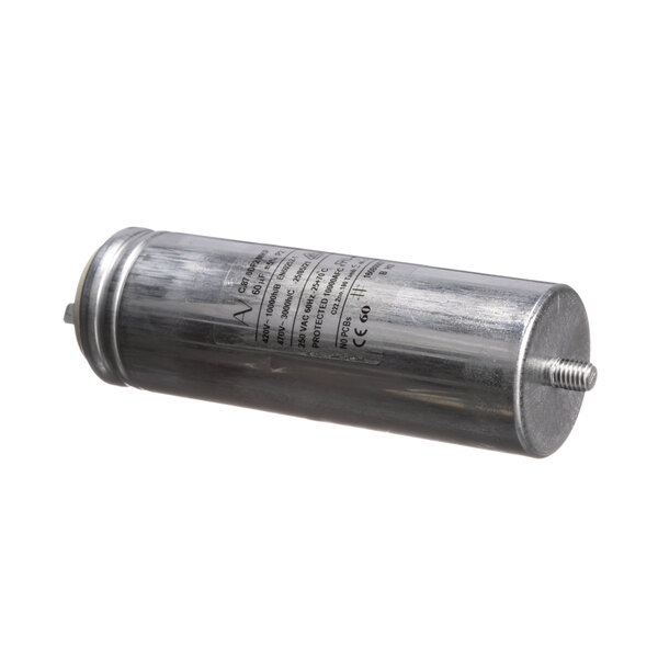 A silver cylindrical Electrolux capacitor.