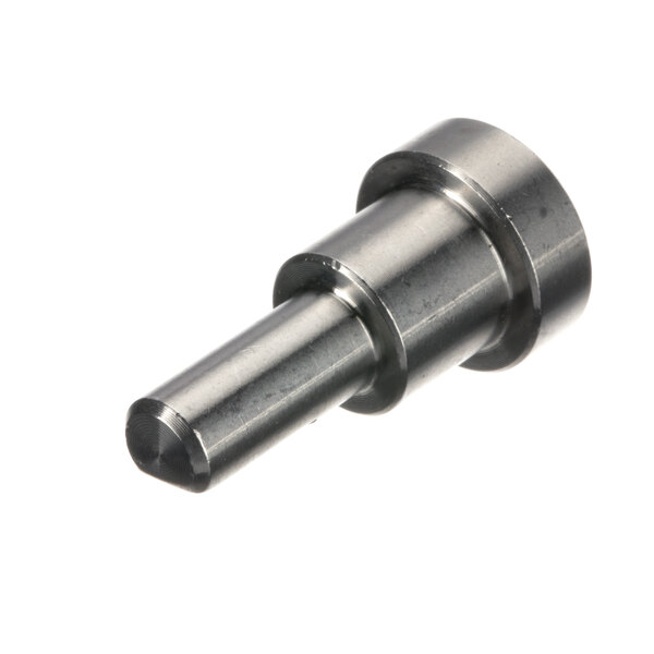 A stainless steel threaded rod with a metal cylinder and round center with nylon rollers on the ends.