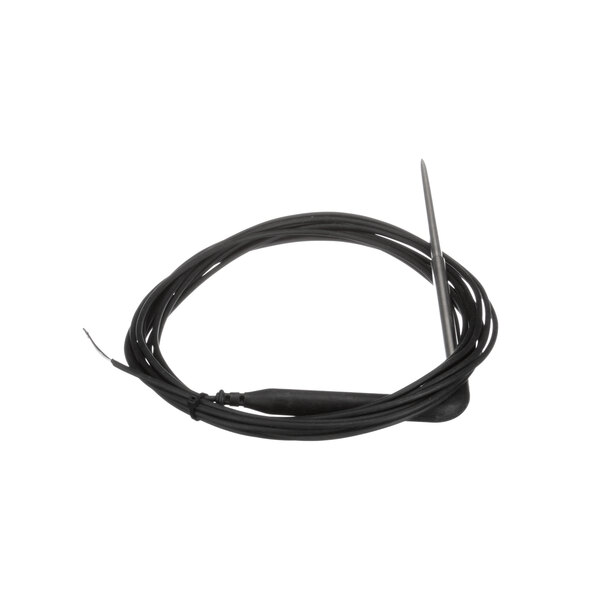 A black wire with a metal needle.