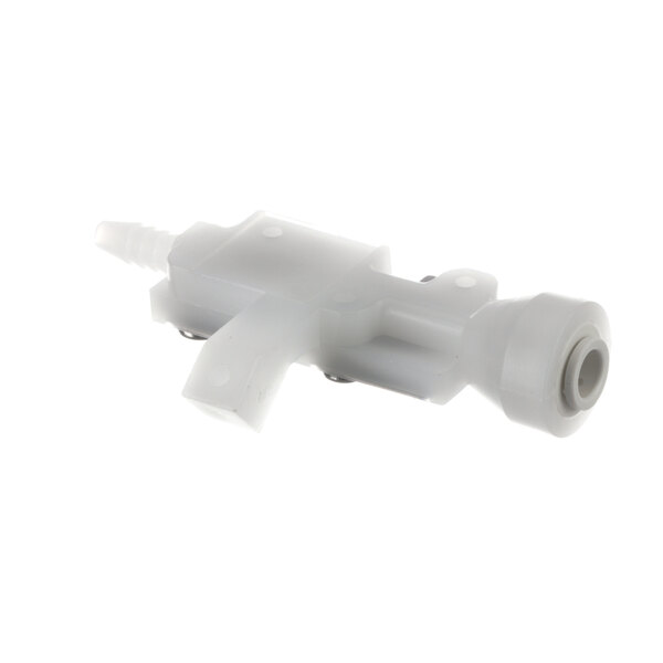 A white plastic sensor assembly with screws.