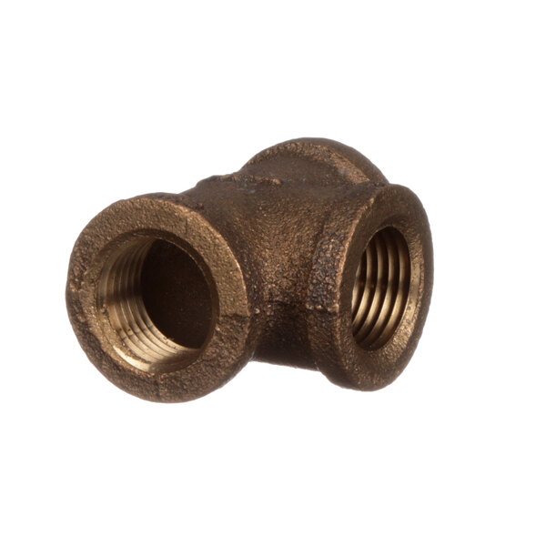 A close-up of a Cleveland bronze tee pipe fitting with two nuts.
