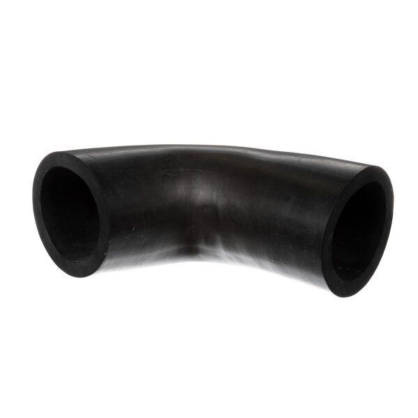 A black rubber elbow on a white background.