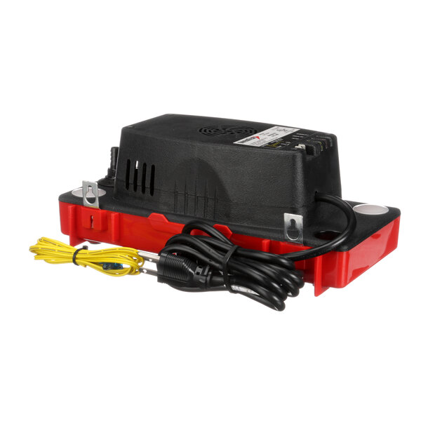 A black and red Hussmann condensate pump with a black cord.