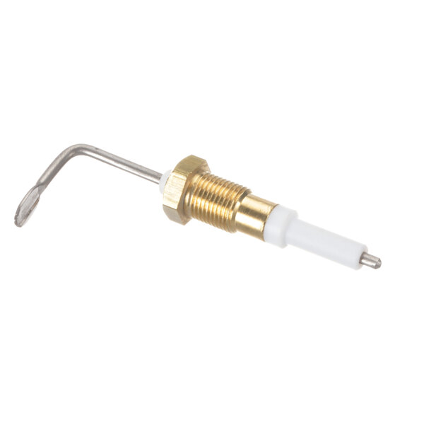 A gold and silver level probe with a white background.