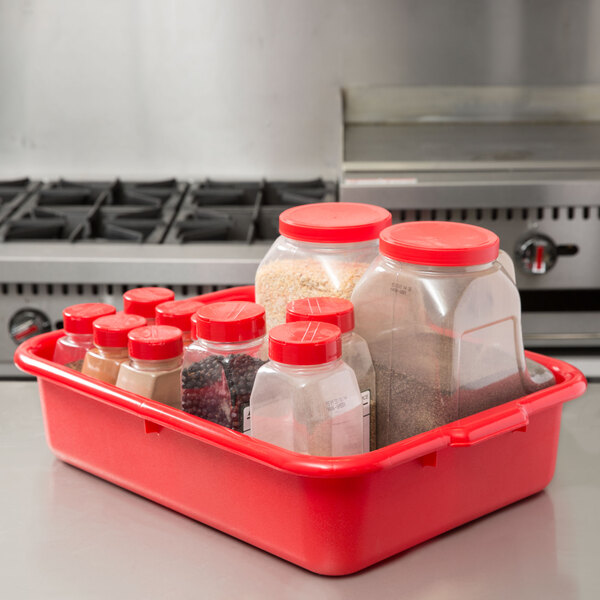 Tablecraft 1529R 20" x 15" x 5" Red Polyethylene Plastic Bus Tub, Bus Box