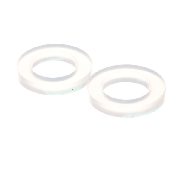 A pair of white rubber circles with a hole in the middle.