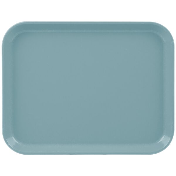 A steel blue Cambro Camlite tray with a white border.