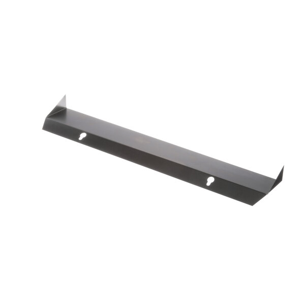 A black metal deflector shelf with two holes.