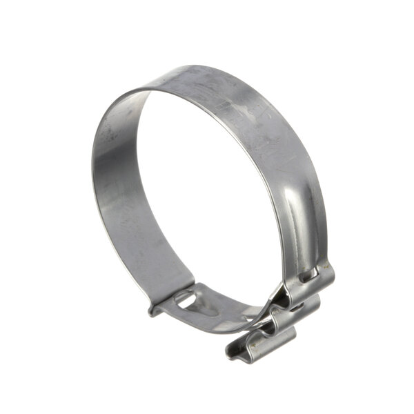 A stainless steel metal band hose clamp.