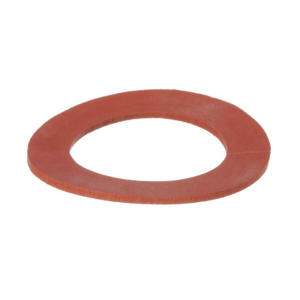 A close-up of a red rubber Champion gasket with a hole in the middle.