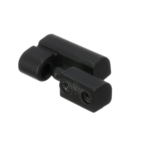 A close-up of a black plastic Electrolux Dito hinge with two holes.