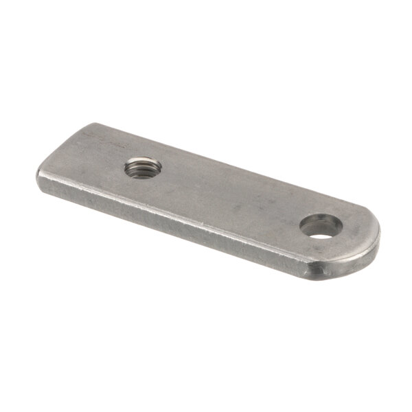 A stainless steel Stero pivot arm lower manifold clamp with two holes.