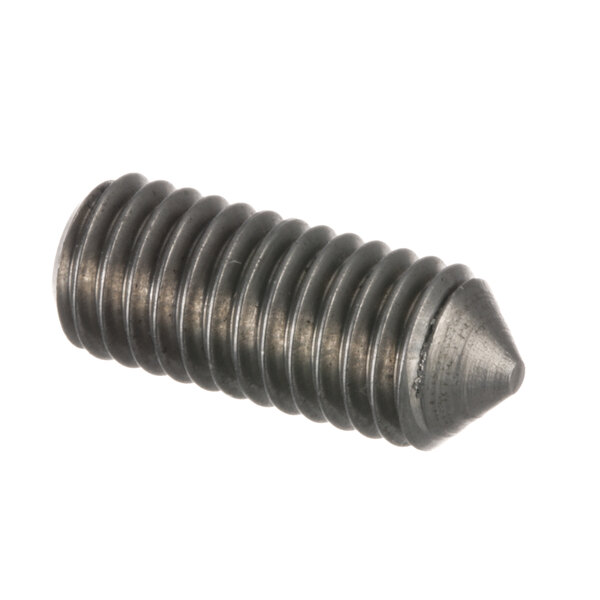 A close-up of a Meiko set screw with a small hole in it.