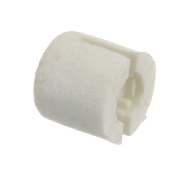 A white plastic Electrolux knob with a hole in it.