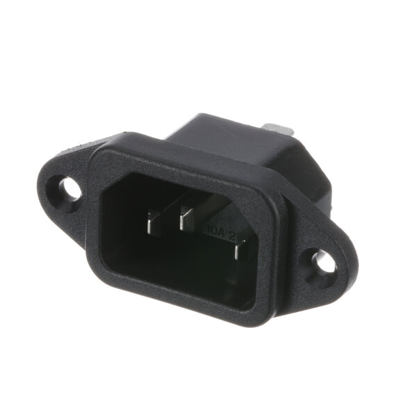 A black electrical receptacle with two holes.