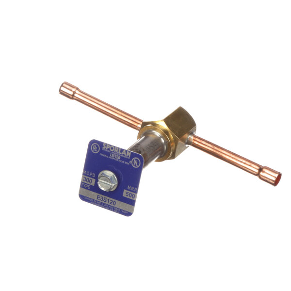 A Glastender water solenoid valve with a blue tag on a copper pipe.