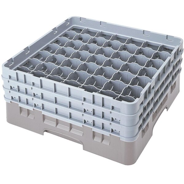 Cambro 49S1114151 Soft Gray Camrack Customizable 49 Compartment 11 3/4" Glass Rack with 6 Extenders