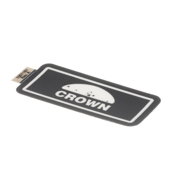 A black rectangular label with white text that reads "Crown"
