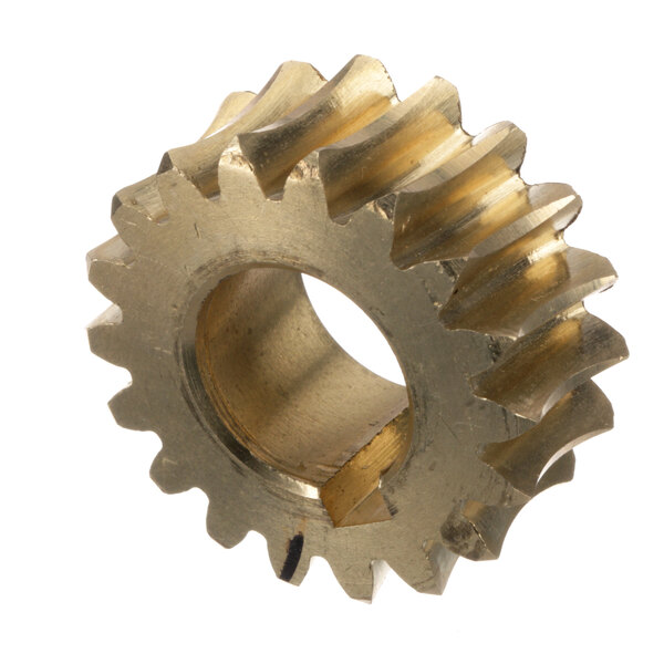 A close-up of a gold Globe worm gear.