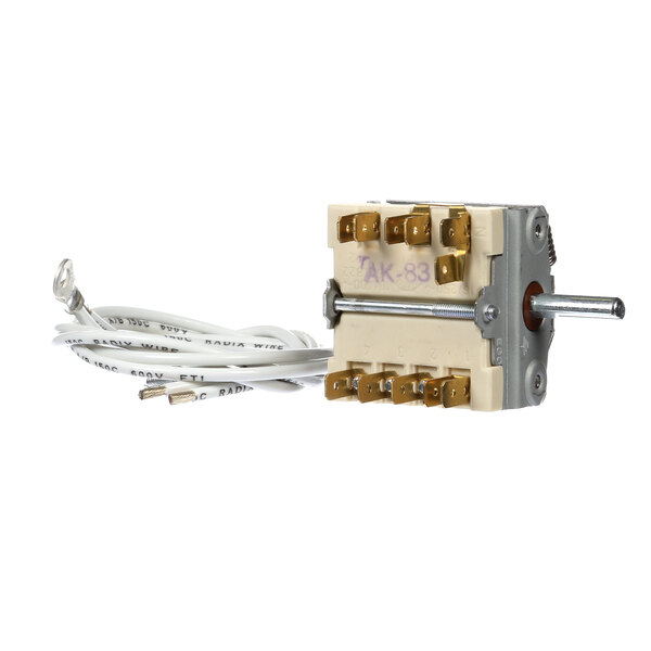 A Lang white mechanical switch with wires.
