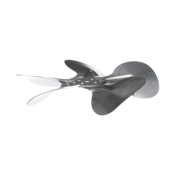 A Silver King metal fan blade with a black propeller.