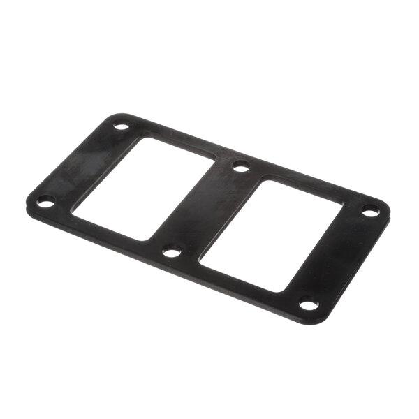A black plastic Rational gasket with two holes.